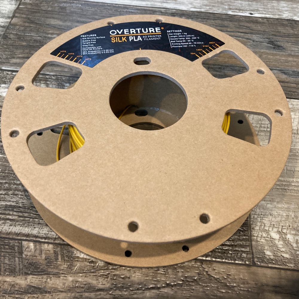 Partial Roll of Overture Silk PLA 3D Printer Filament 1.75mm in Silk Gold Color